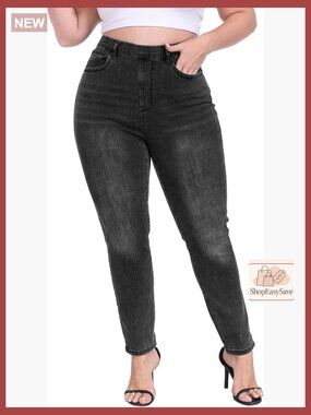 Plus Size Skinny Jeans with Pockets Pull On Jeggings High Rise Stretch Cotton
